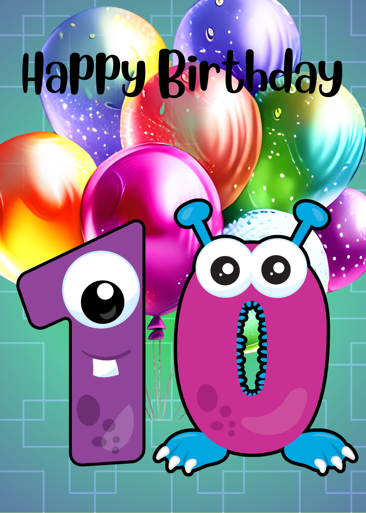 Birthday Greeting card with envelope - 10 years old - printable