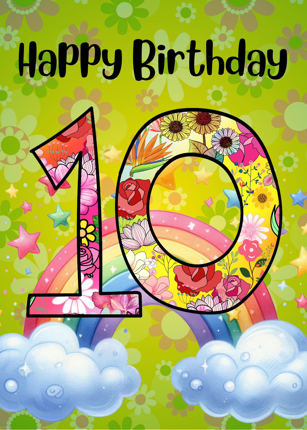 Birthday Greeting card with envelope - 10 years old - printable