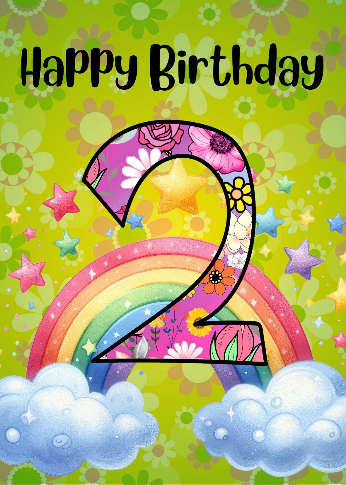 Birthday Greeting card with envelope - 2 years old - printable