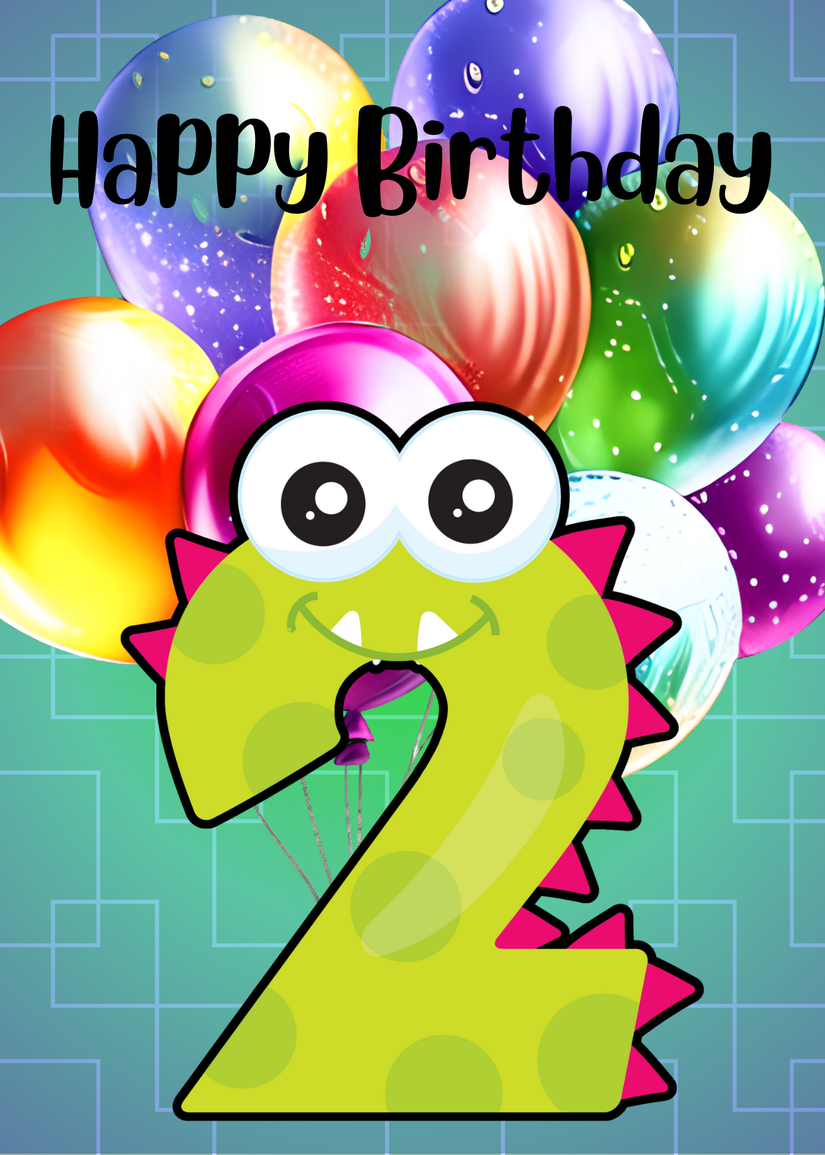 Birthday Greeting card with envelope - 2 years old - printable