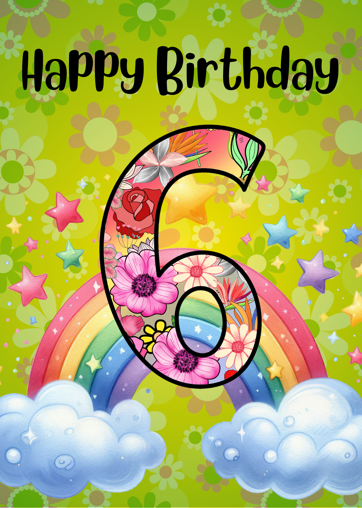 Birthday Greeting card with envelope - 6 years old - printable