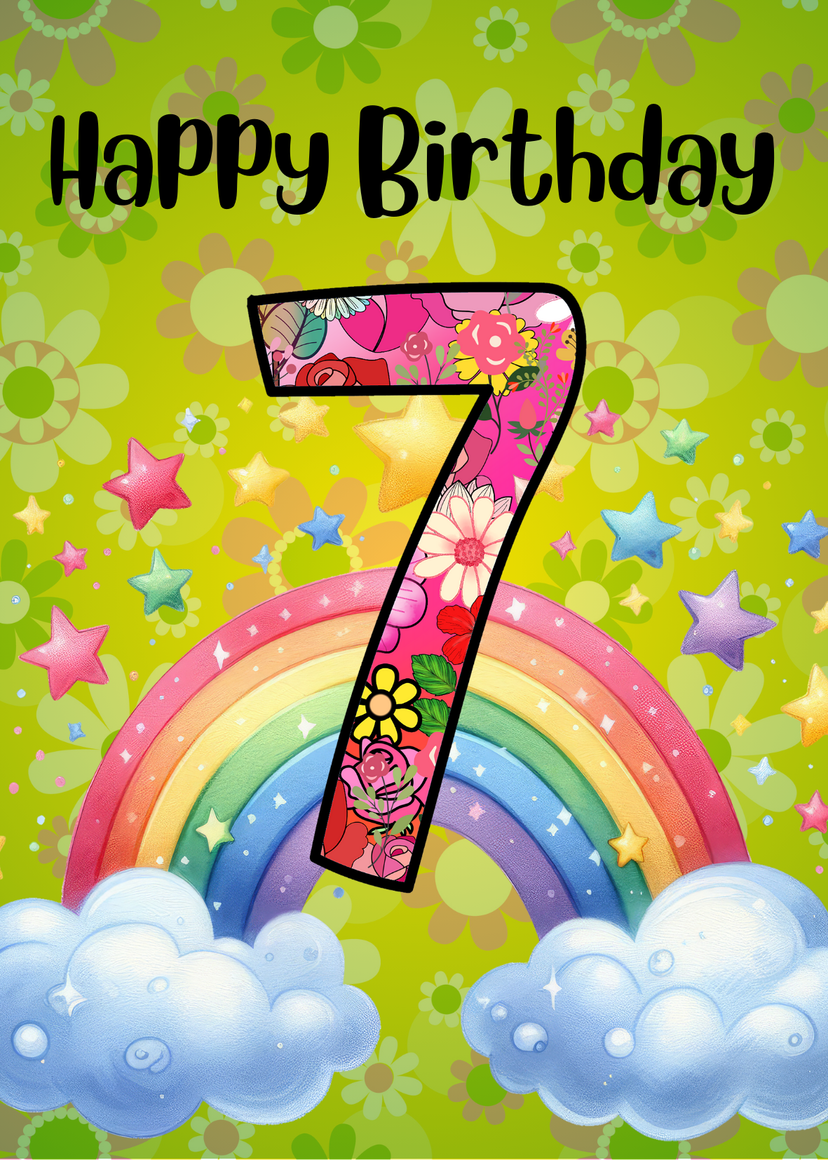 Birthday Greeting card with envelope - 7 years old - printable