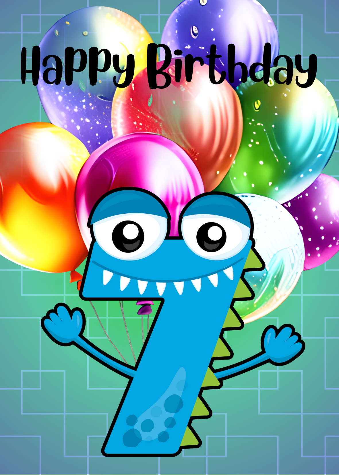 Birthday Greeting card with envelope - 7 years old - printable