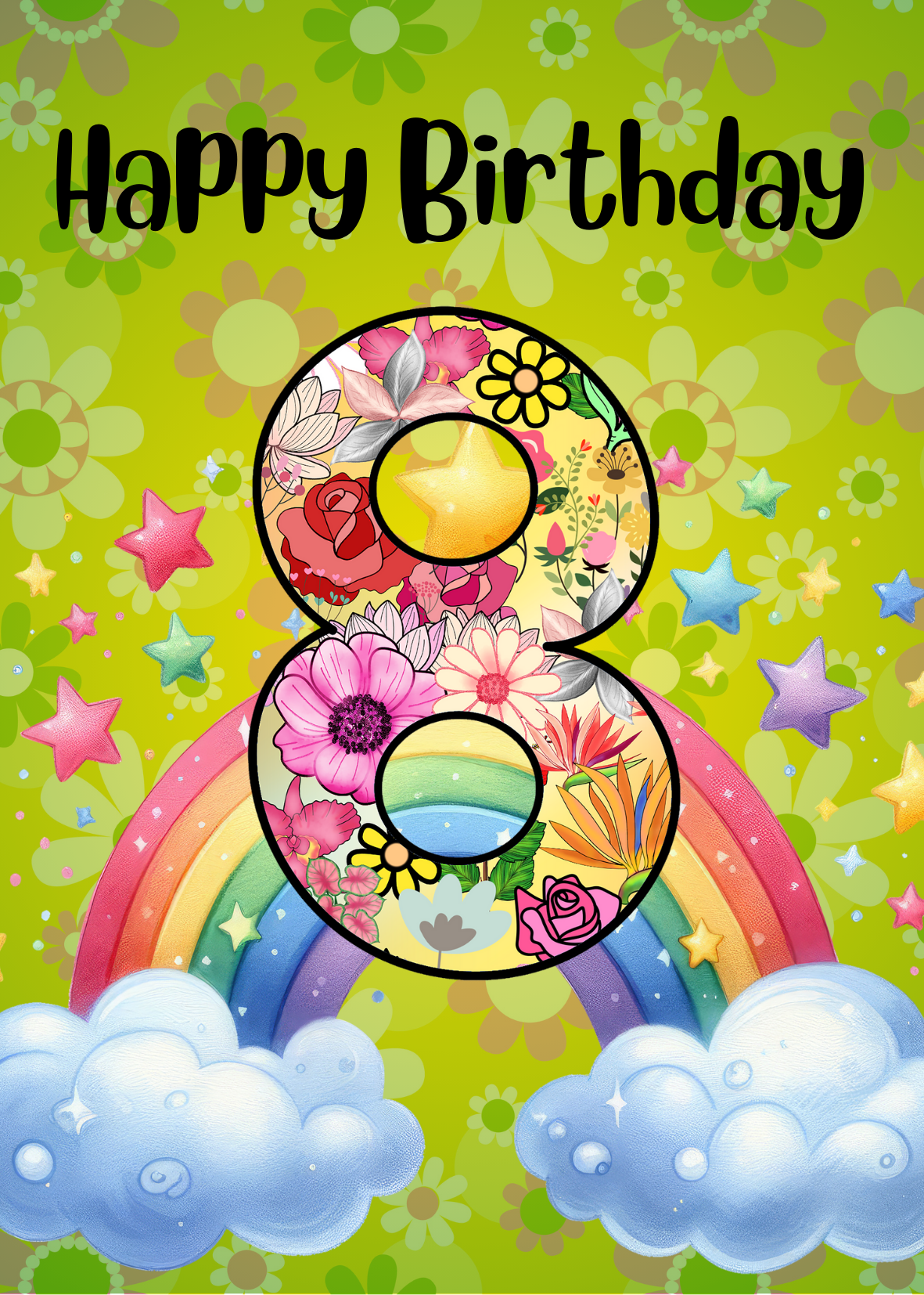 Birthday Greeting card with envelope - 8 years old - printable