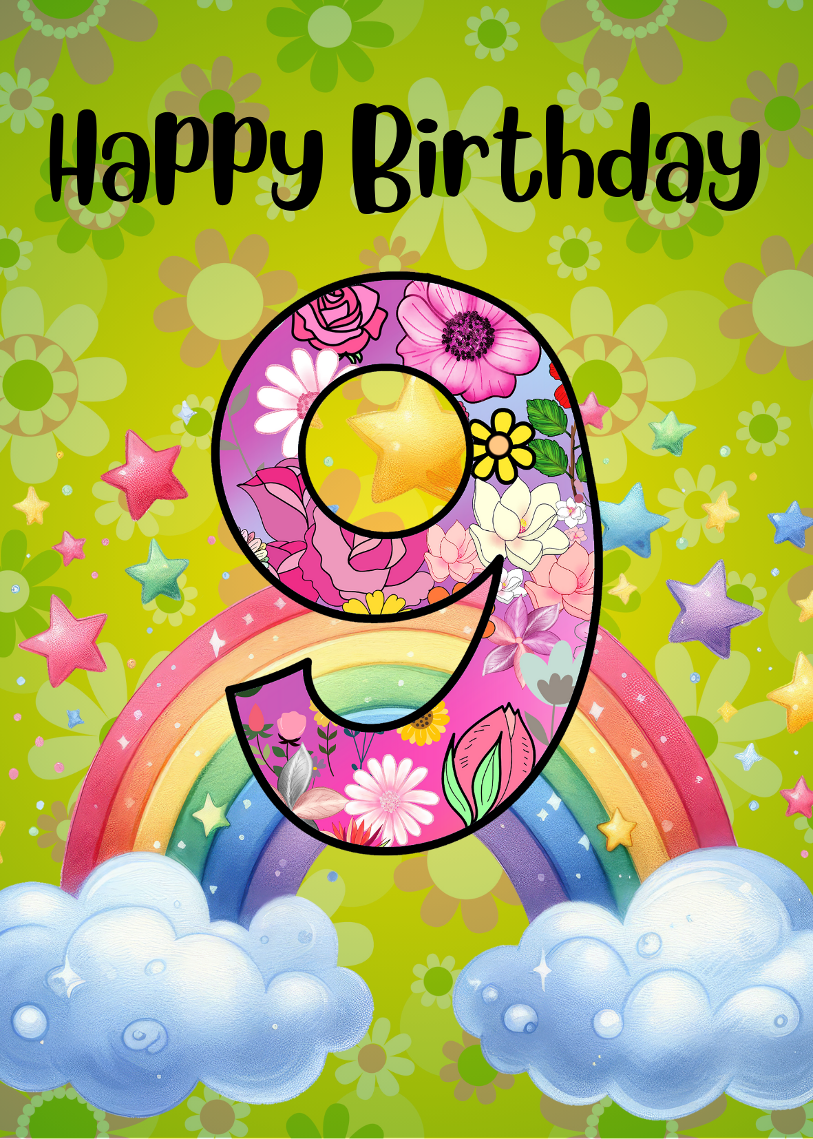 Birthday Greeting card with envelope - 9 years old - printable