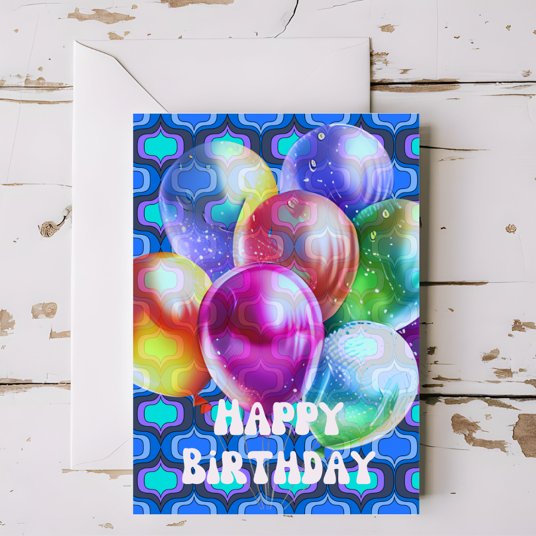 Birthday Balloons Greeting card with envelope - printable