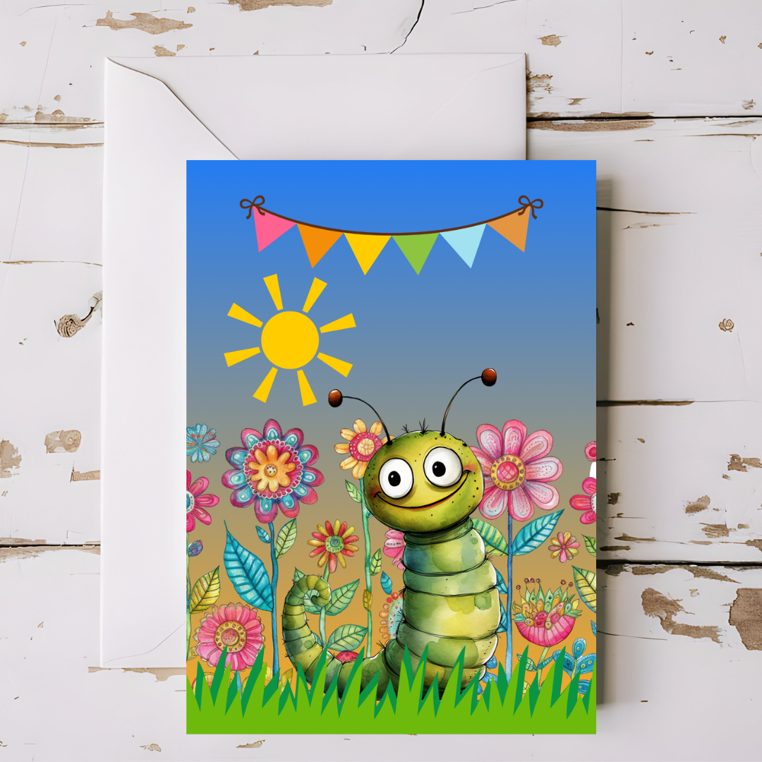 Caterpillar Greeting card with envelope - printable