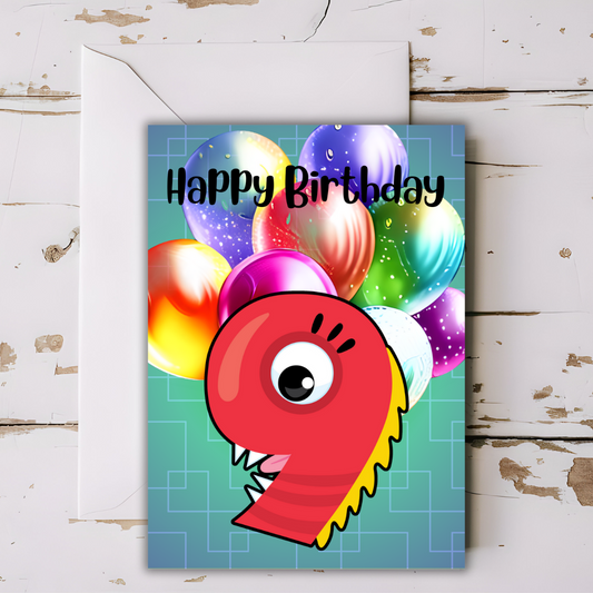 Birthday Greeting card with envelope - 9 years old - printable