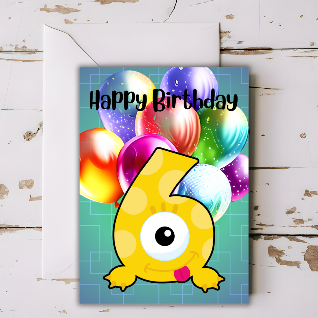 Birthday Greeting card with envelope - 6 years old - printable