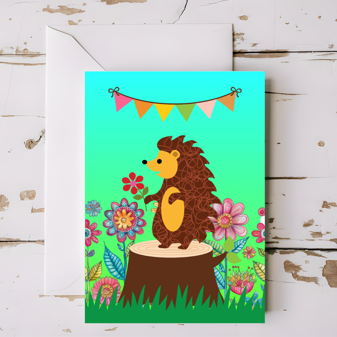 Woodland Hedgehog Greeting card with envelope - printable