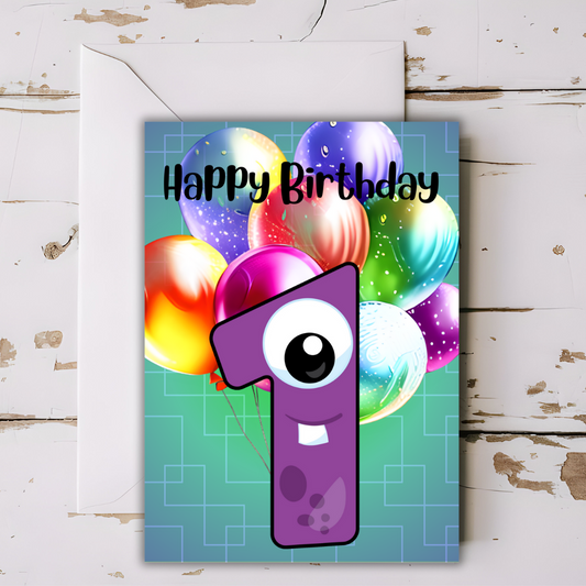 Birthday Greeting card with envelope - 1 year old - printable