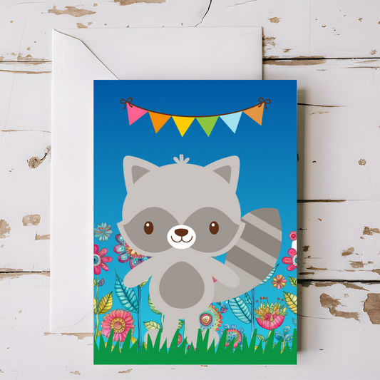 Woodland Raccoon Greeting card with envelope - printable