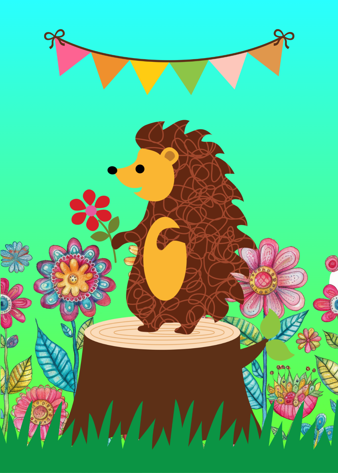 Woodland Hedgehog Greeting card with envelope - printable