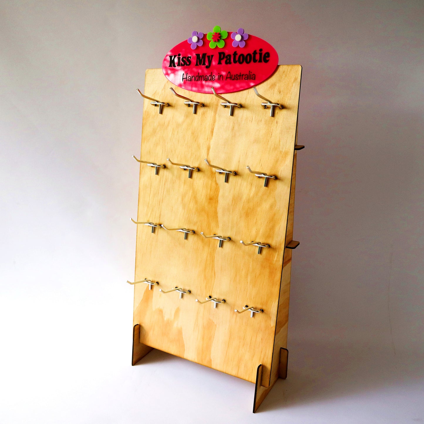 Wooden retail display board - 16 hooks