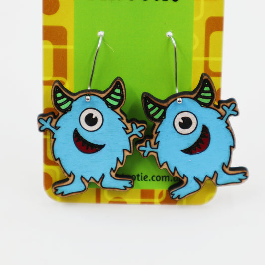 Wooden monster earrings - hand painted