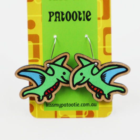 Wooden dinosaur earrings