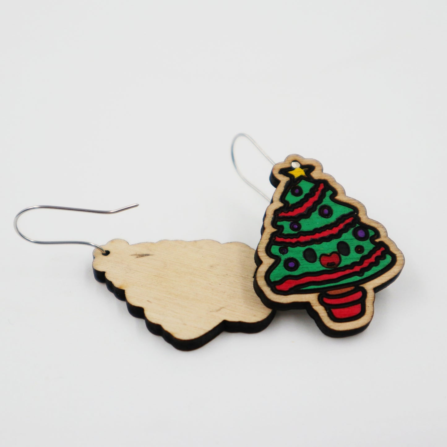 Wooden Christmas tree earrings