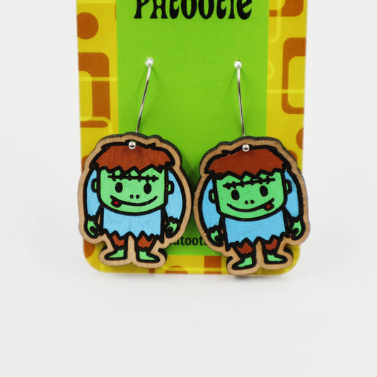 Wooden Frankenstein Halloween earrings