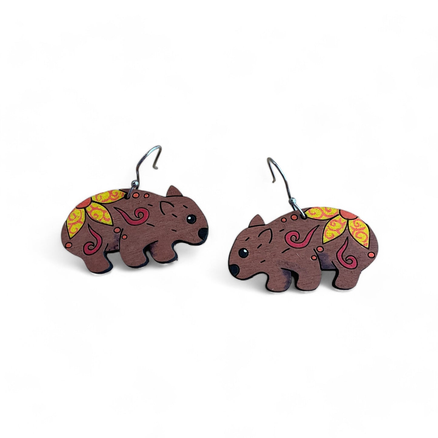 Australian animal earrings - Wombat - wooden, hand painted