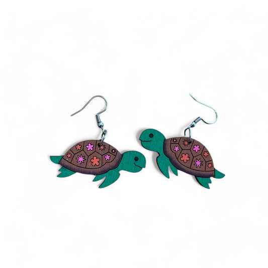 Australian animal earrings - Turtle - wooden, hand painted