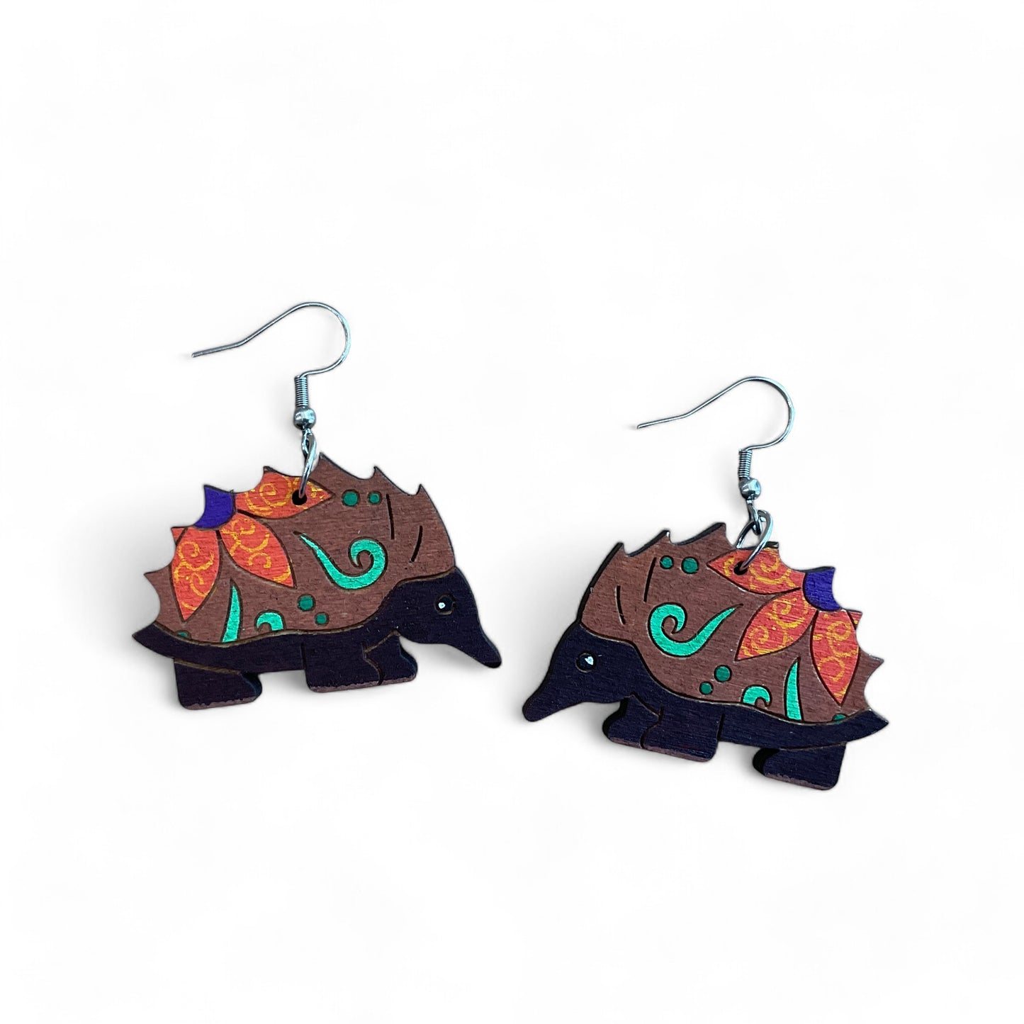 Australian animal earrings - Echidna - wooden, hand painted