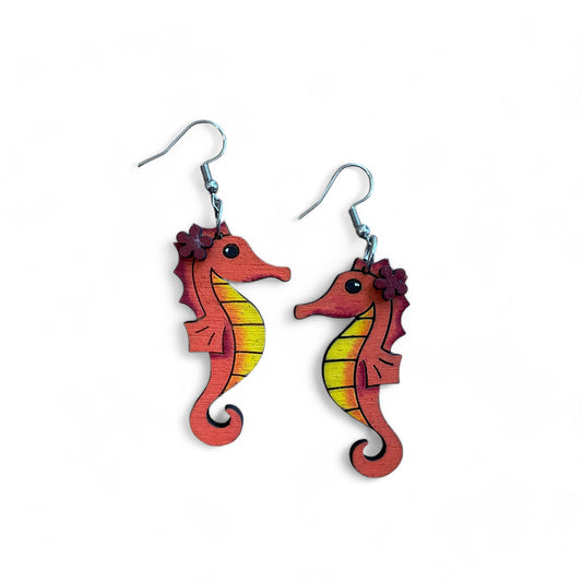 Australian animal earrings - Seahorse - wooden, hand painted