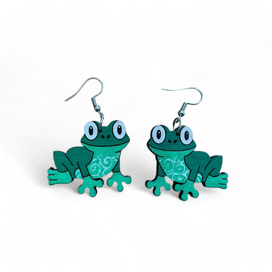 Australian animal earrings - Tree frog - wooden, hand painted