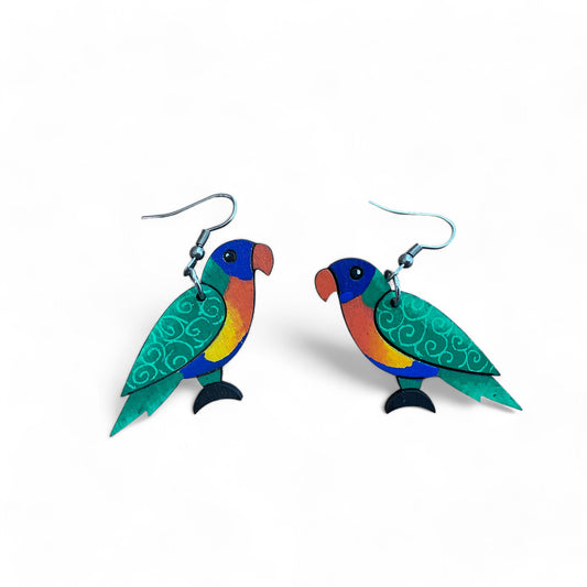 Australian animal earrings - Rainbow lorikeet - wooden, hand painted