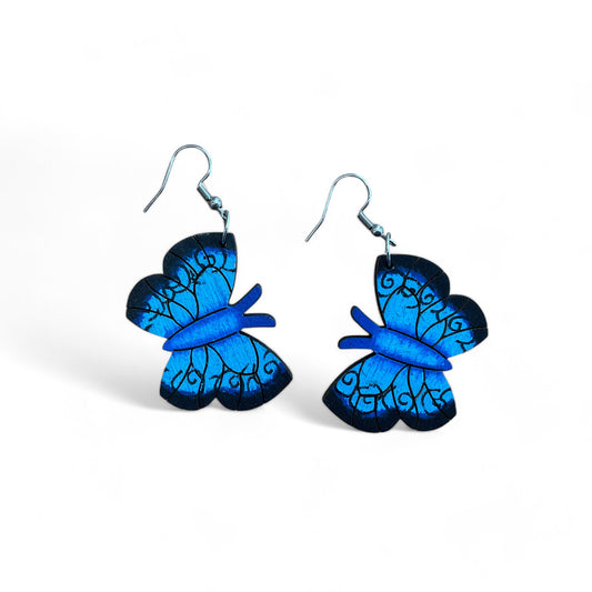 Australian animal earrings - Butterfly - wooden, hand painted