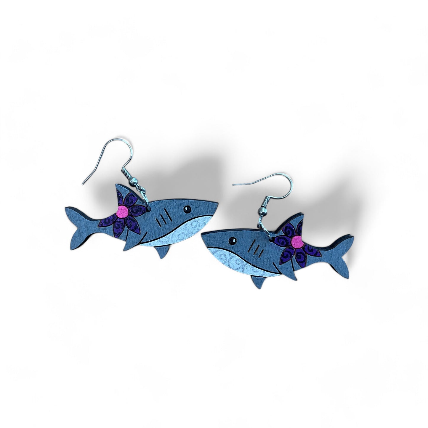 Australian animal earrings - Shark  - wooden, hand painted