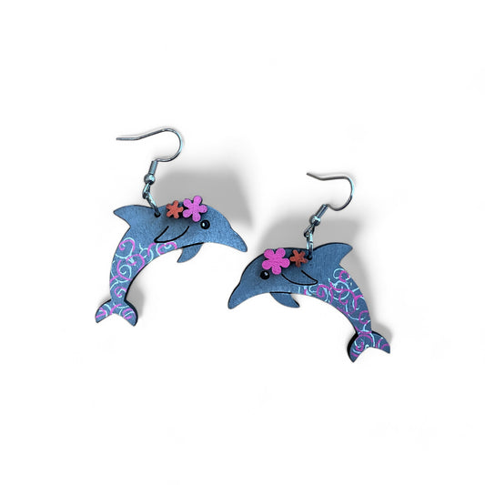 Australian animal earrings - Dolphin - wooden, hand painted