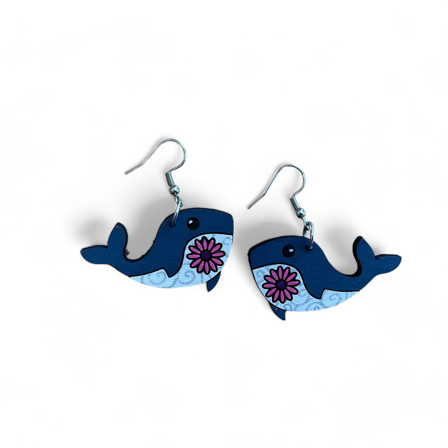 Australian animal earrings - Whales - wooden, hand painted