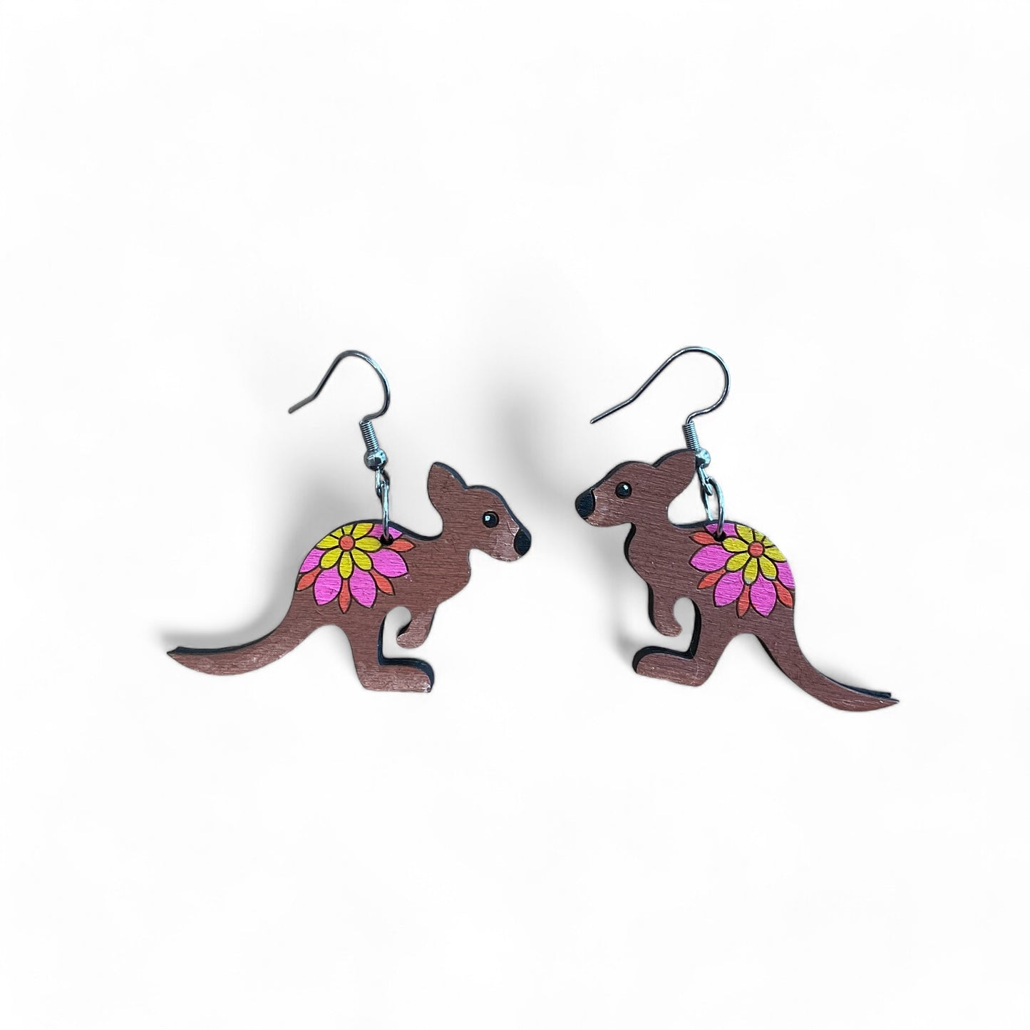 Australian animal earrings - Kangaroo - wooden, hand painted