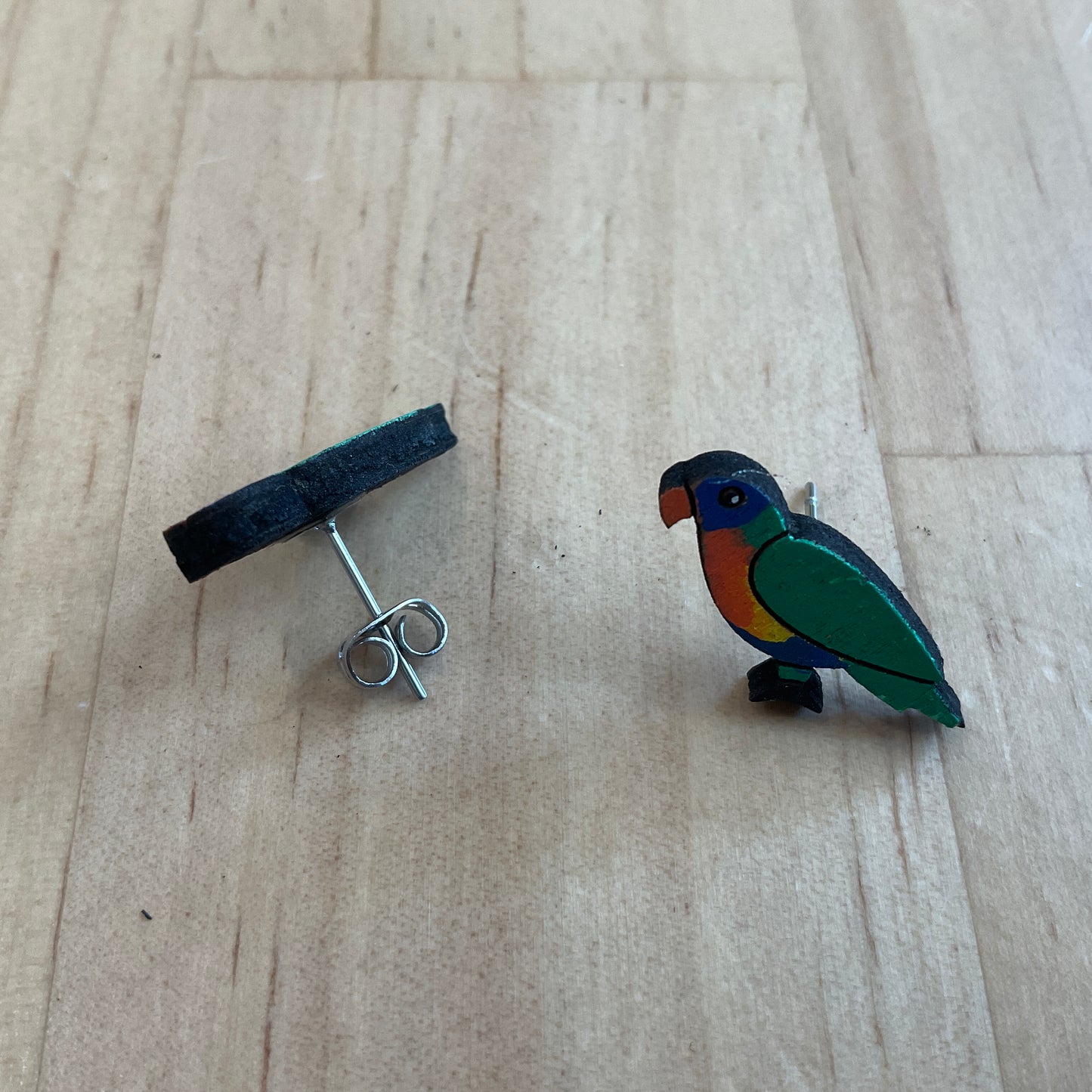 Australian animal studs - Rainbow Lorikeet - wooden, hand painted