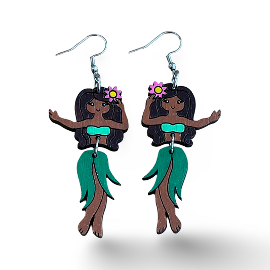 Hawaiian hula girl earrings - hand painted