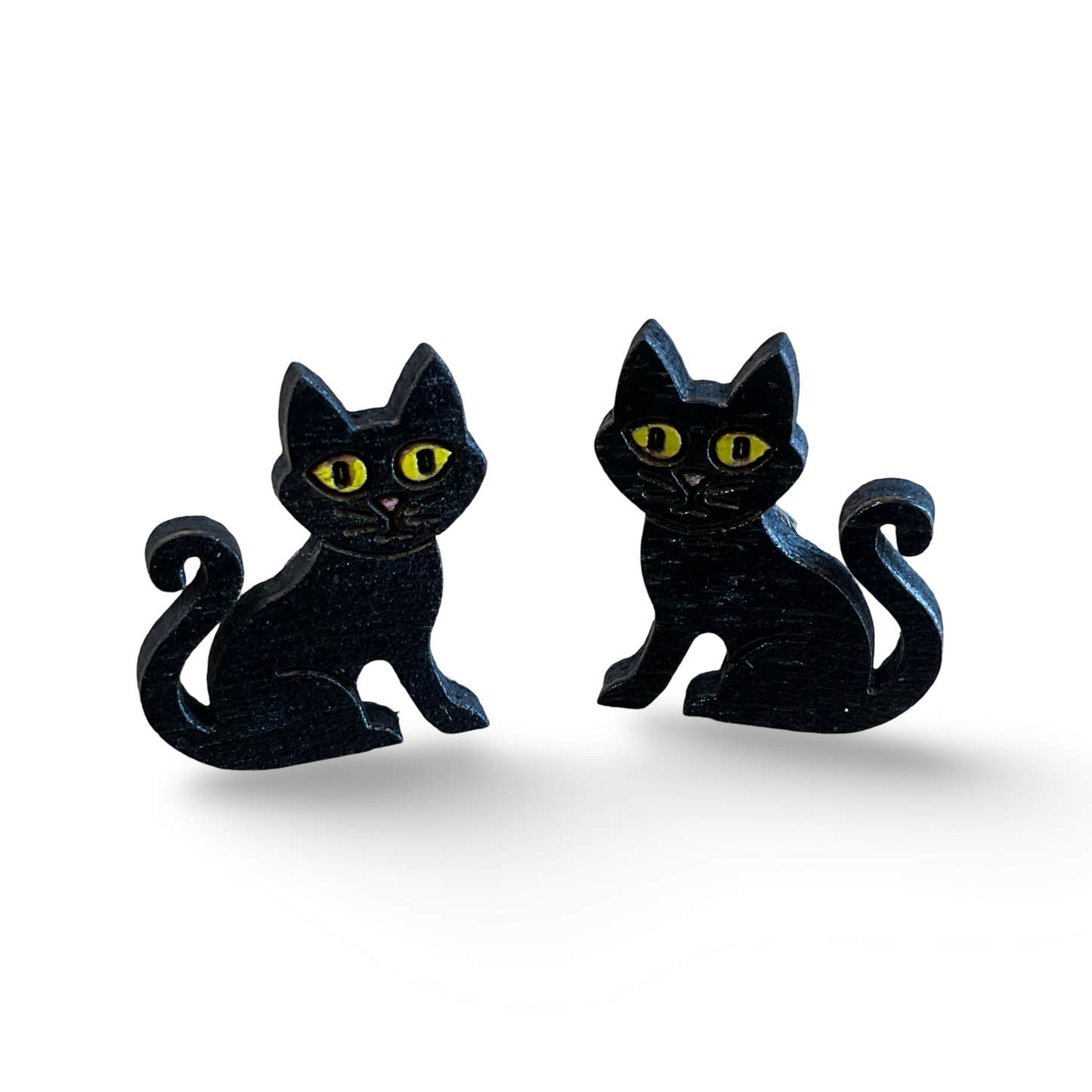 Black cat Halloween studs - wooden, hand painted earrings