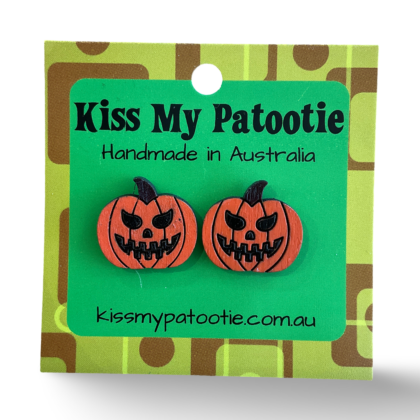 Pumpkin / Jack-o-lantern Halloween studs - wooden, hand painted earrings