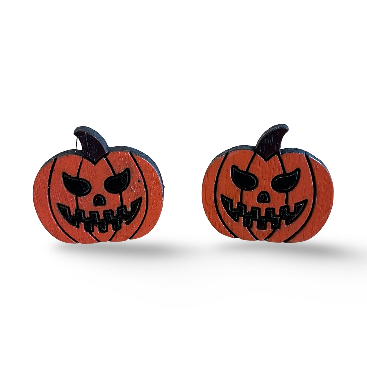 Pumpkin / Jack-o-lantern Halloween studs - wooden, hand painted earrings