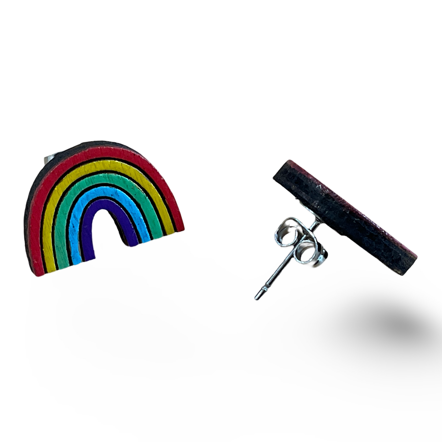 Rainbow / pride studs - wooden, hand painted earrings LBGTQ