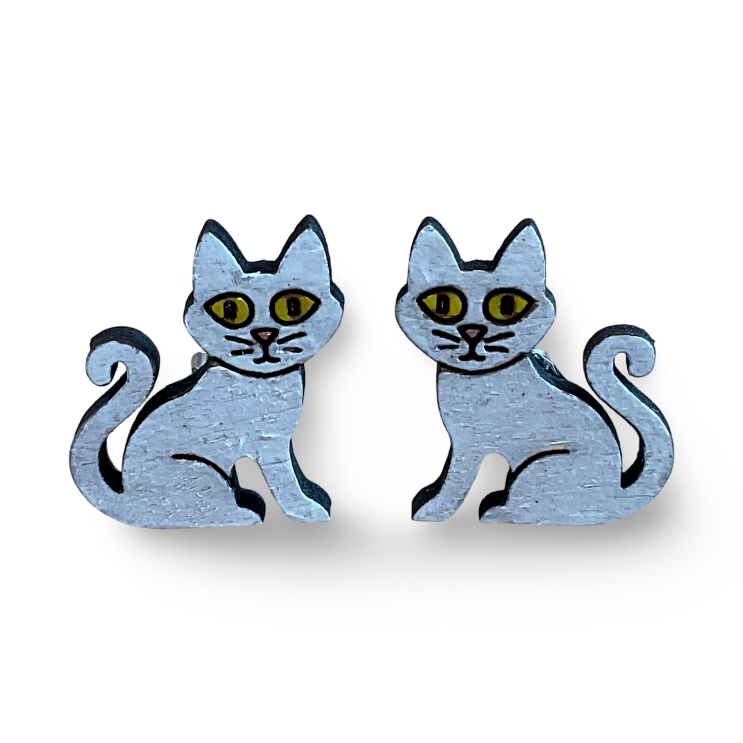 White cat Halloween studs - wooden, hand painted earrings