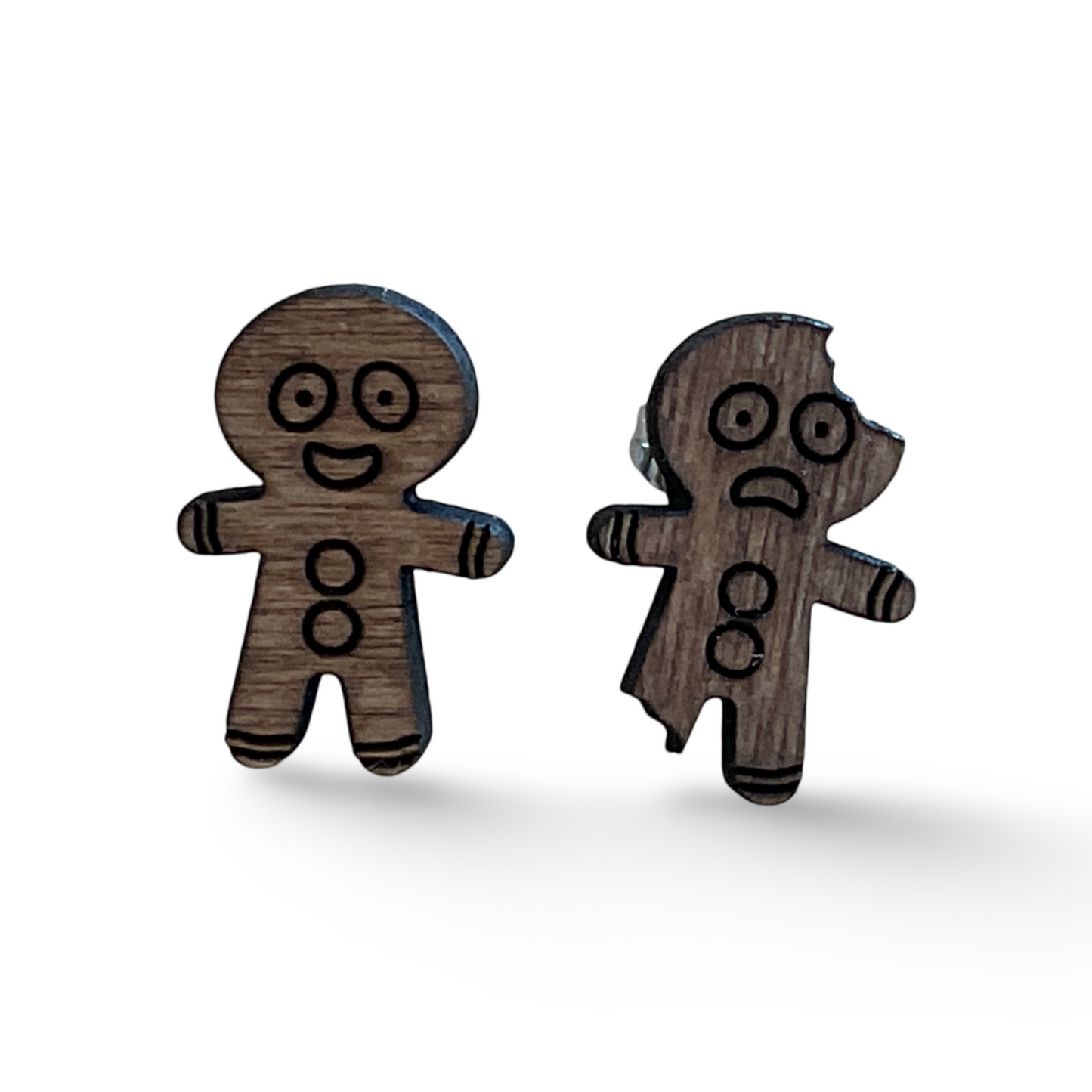 Gingerbread man Christmas studs - wooden earrings