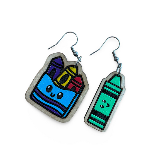 Teacher earrings - crayons, hand painted