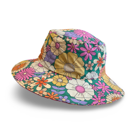 Reversible Sun Hat - Ladies & Girls sizes - retro flowers