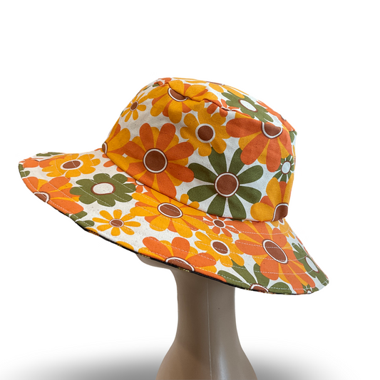 Reversible Sun Hat - Ladies & Girls sizes - retro flowers, butterfly