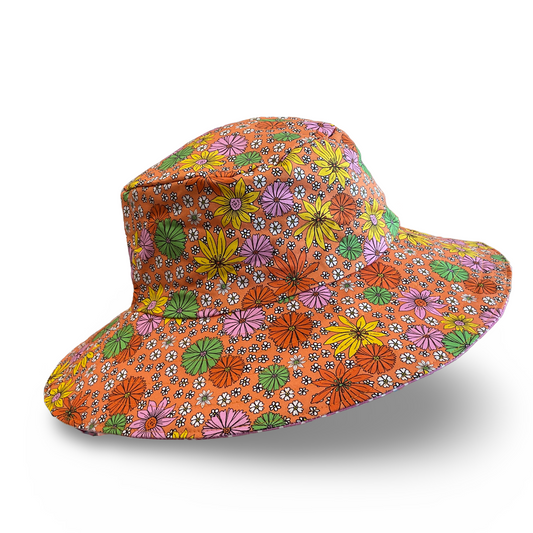 Reversible Sun Hat - Ladies & Girls sizes - retro flowers