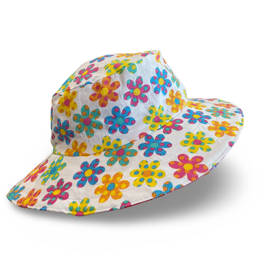 Reversible Sun Hat - Ladies & Girls sizes - retro flowers, lollies