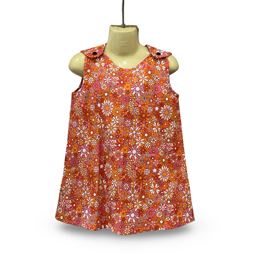 Girls pinafore dress - sizes 000 - 2, retro floral daisies