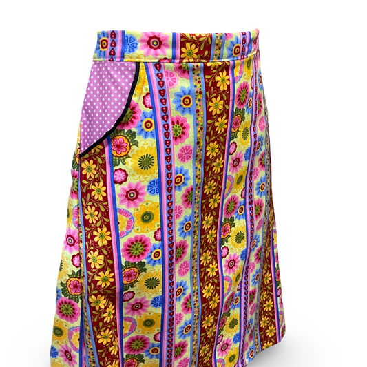 Ladies A Line Skirt with pockets - retro flowers - ladies sizes 6 - 20