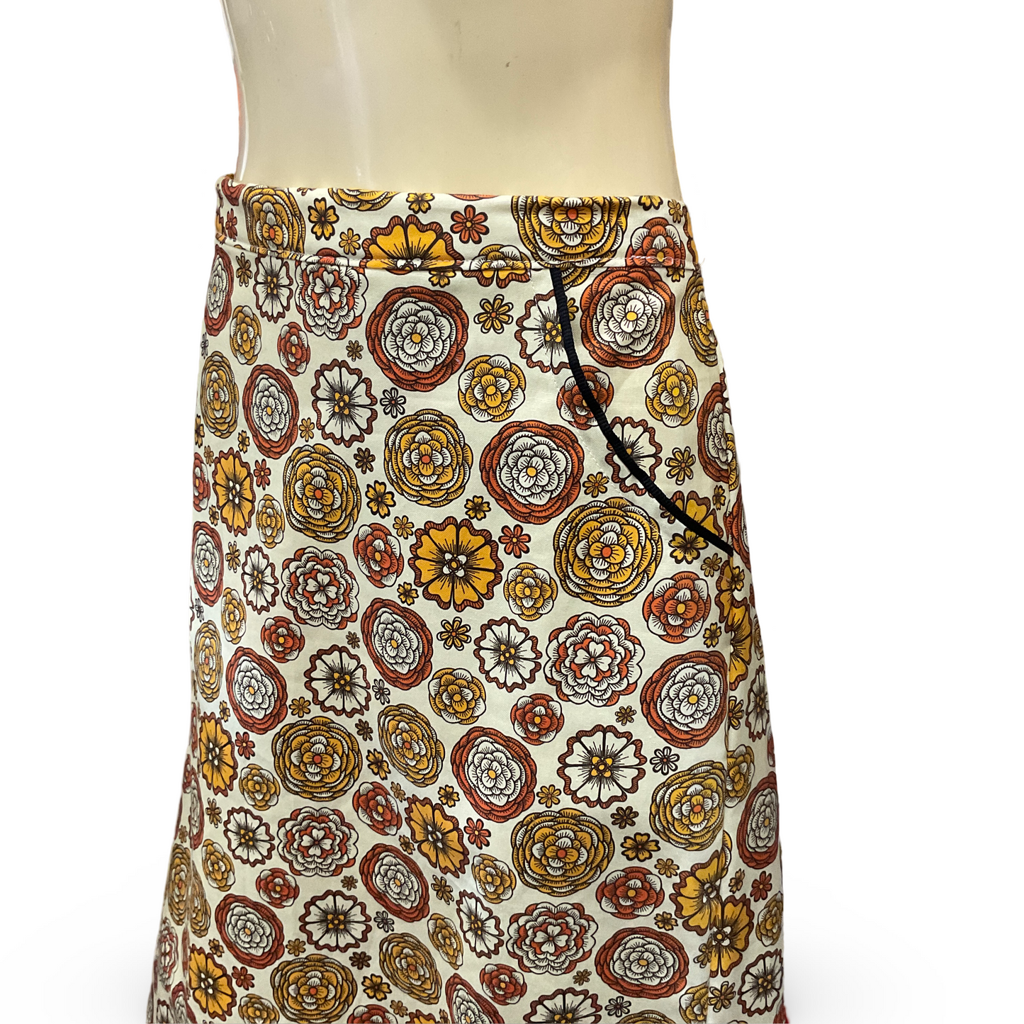 Ladies A Line Skirt with pockets - retro flowers - ladies sizes 6 - 20