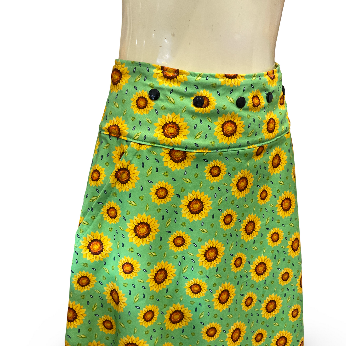 Wrap Around Aline Skirt - green sunflower - Sizes 8 to 26